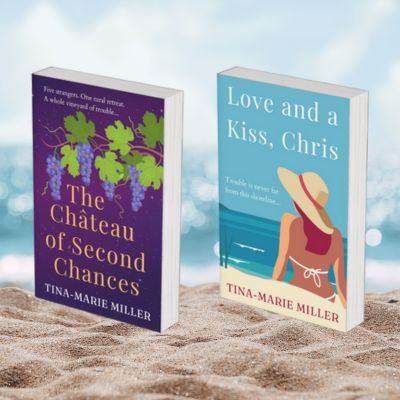 Two 3D book covers on the beach