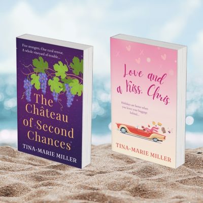 Two 3D book covers on the beach