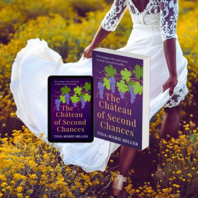 Bride running through field of yellow flowers