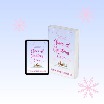 3D book cover on blue background with snowflakes