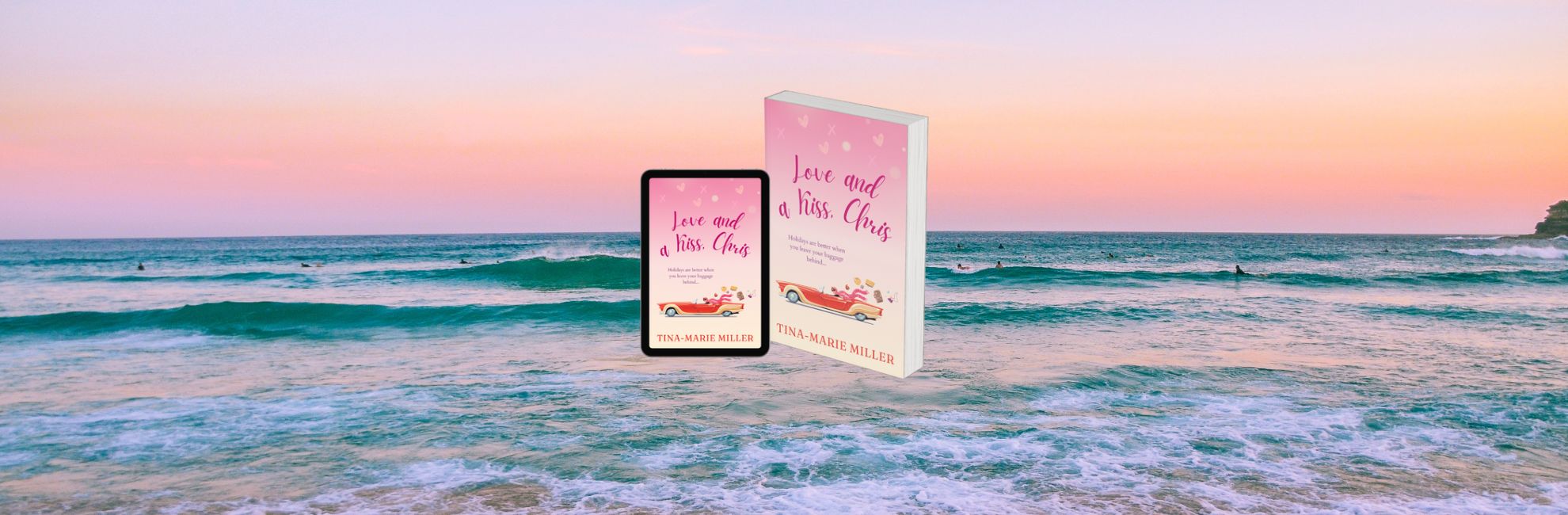 Love and a Kiss, Chris 3D Book Cover against the sea