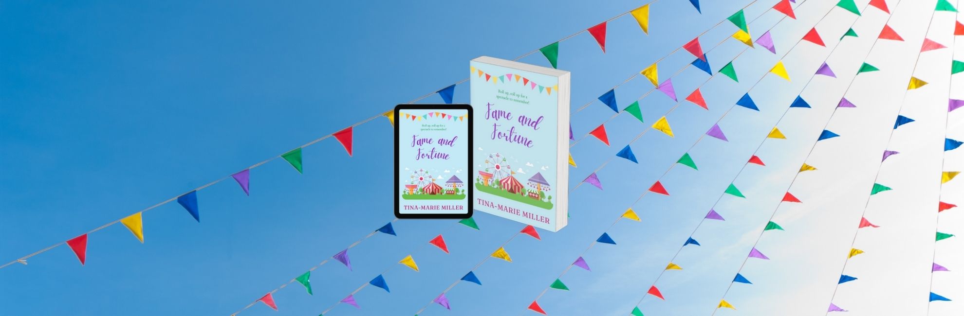 3D Fame and Fortune cover with multicoloured bunting