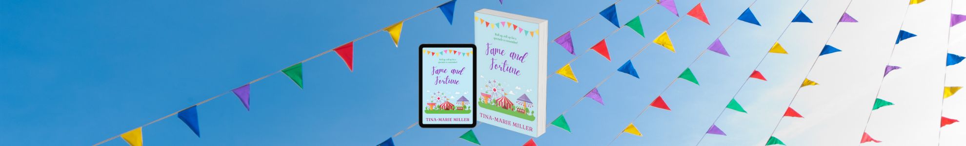 3D Fame and Fortune cover with multicoloured bunting