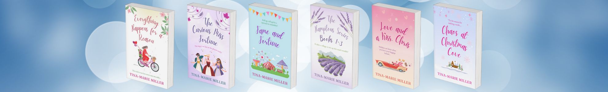 Newly redesigned book covers on blue bokeh effect background